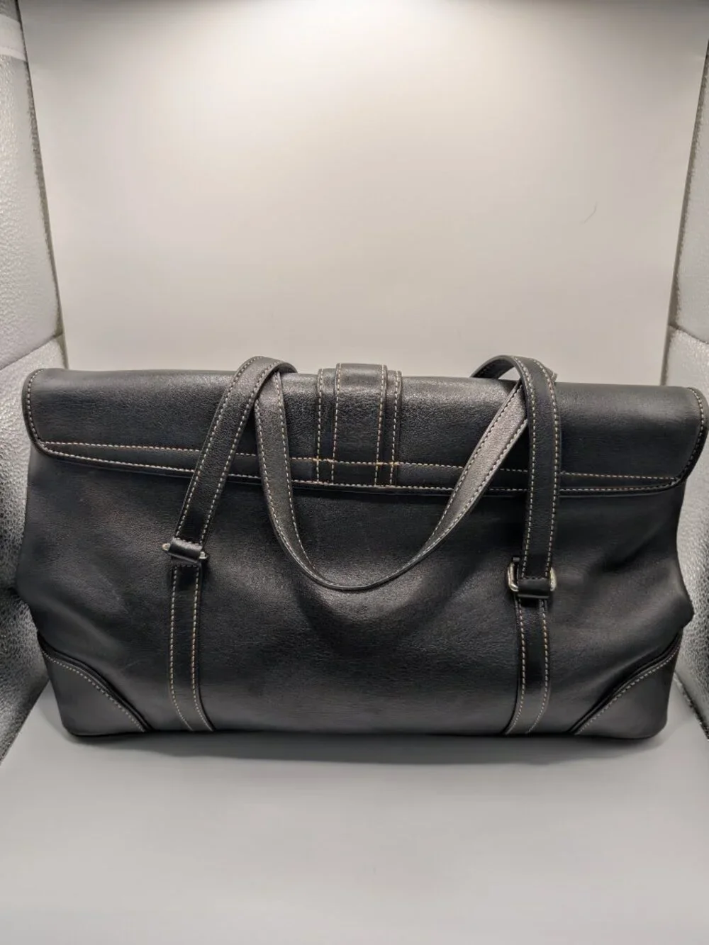 Coach Hampton Satchel Khaki Canvas Black Leather Trim Shoulder Bag